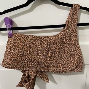 Aerie Ribbed Leopard One Shoulder Wrap Bikini Top